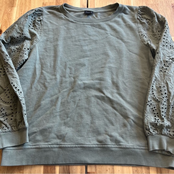 Talbots Eyelet Sleeve Sweatshirt Top Green XL - Picture 1 of 5